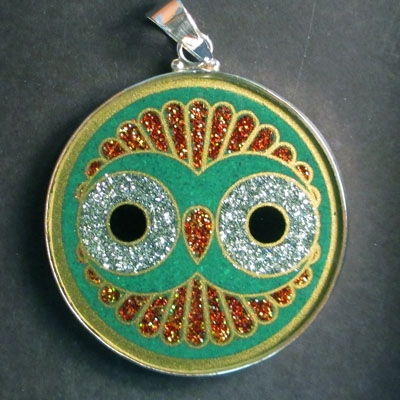 Cosmic Owl Malchite 02 Gemstone Pendant